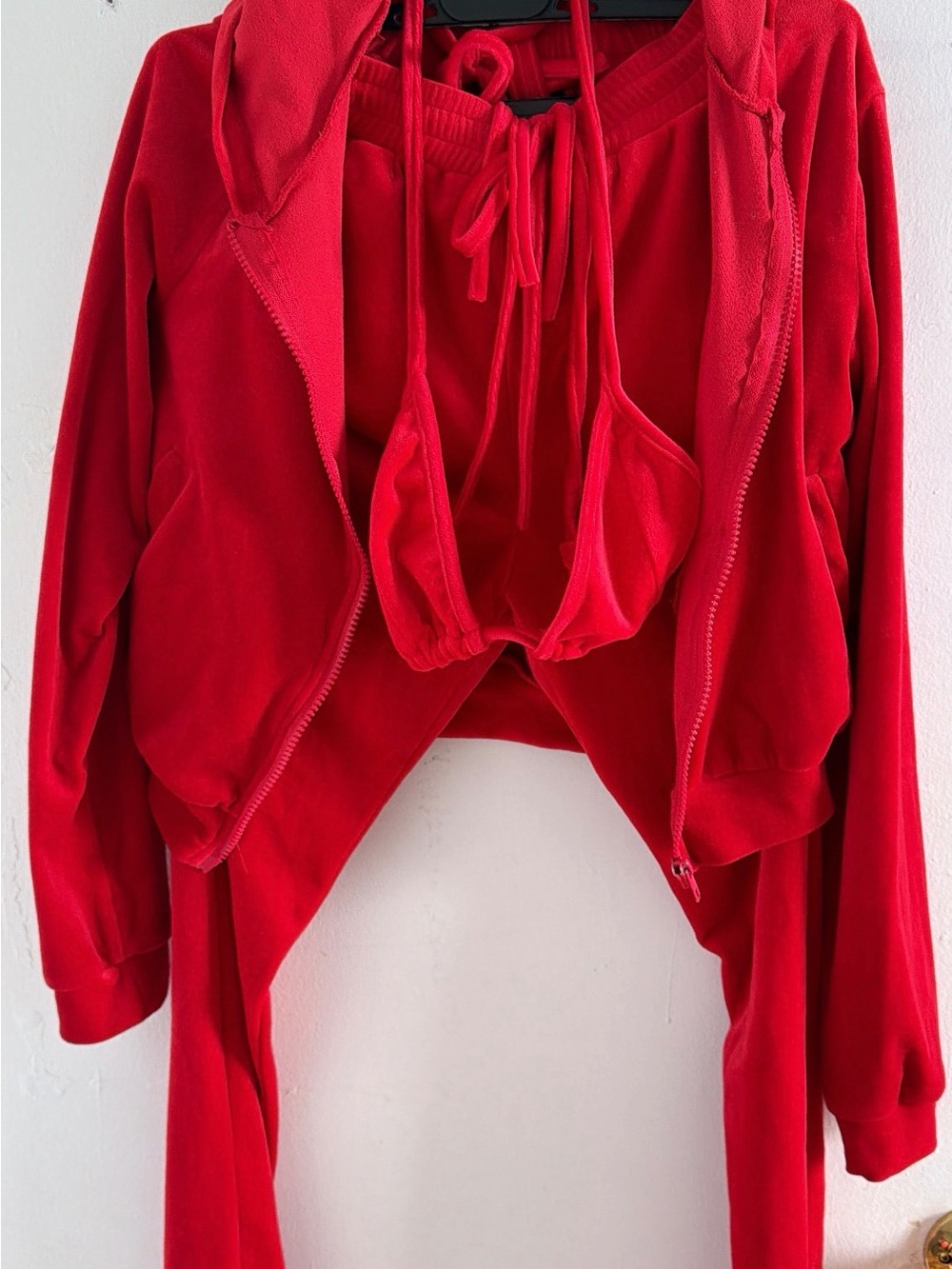 Fashion Nova Red Velour Hoodie & Drawstring Pants Set